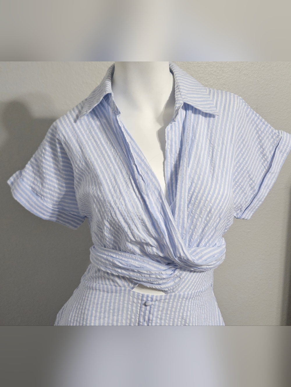 Lulus Women's Adorable Impression White And Blue Midi Dress With Pockets M - Picture 2 of 10